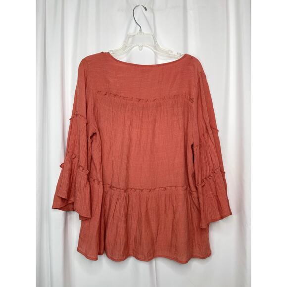 Est 1946 shirt blouse top women's large dark peachy apricot flowy built in linin - Picture 4 of 13